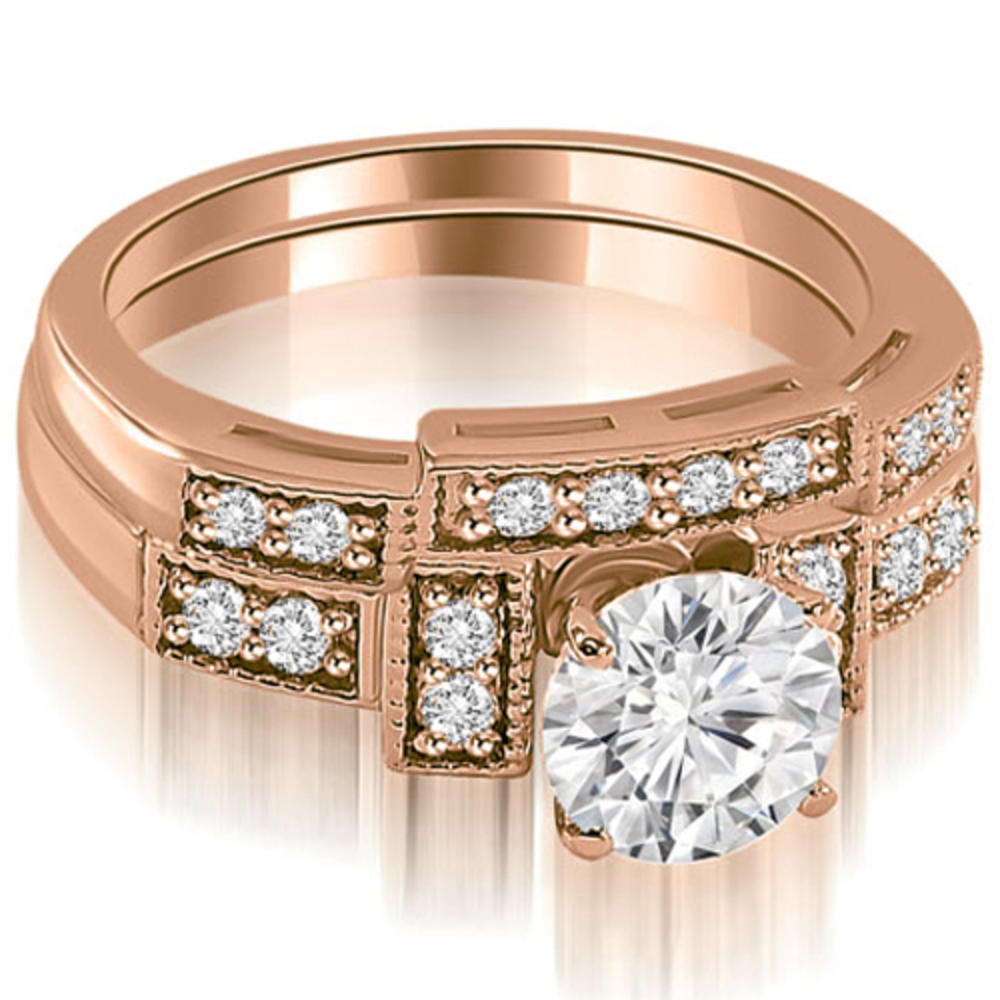 0.65 cttw. 18K Rose Gold Antique Milgrain Round Diamond Bridal Set (I1, H-I)