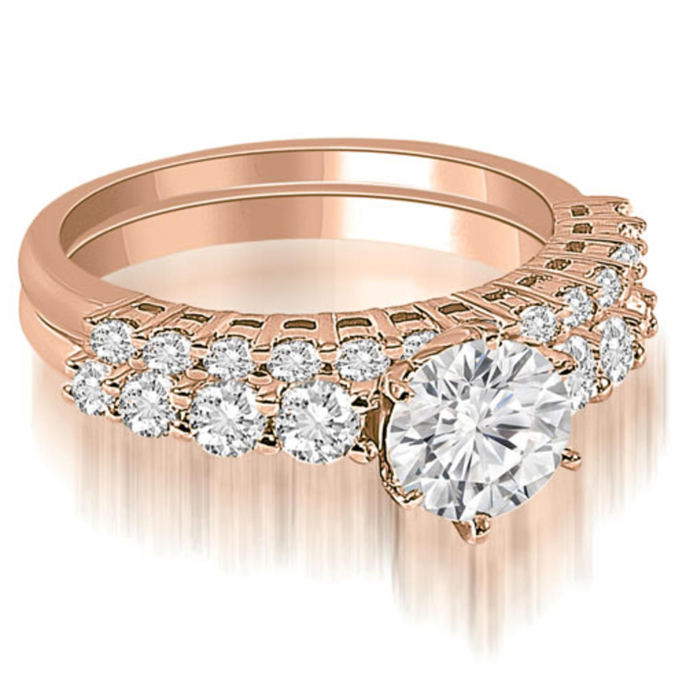 1.65 Cttw Round-Cut 18K Rose Gold Diamond Ring Set