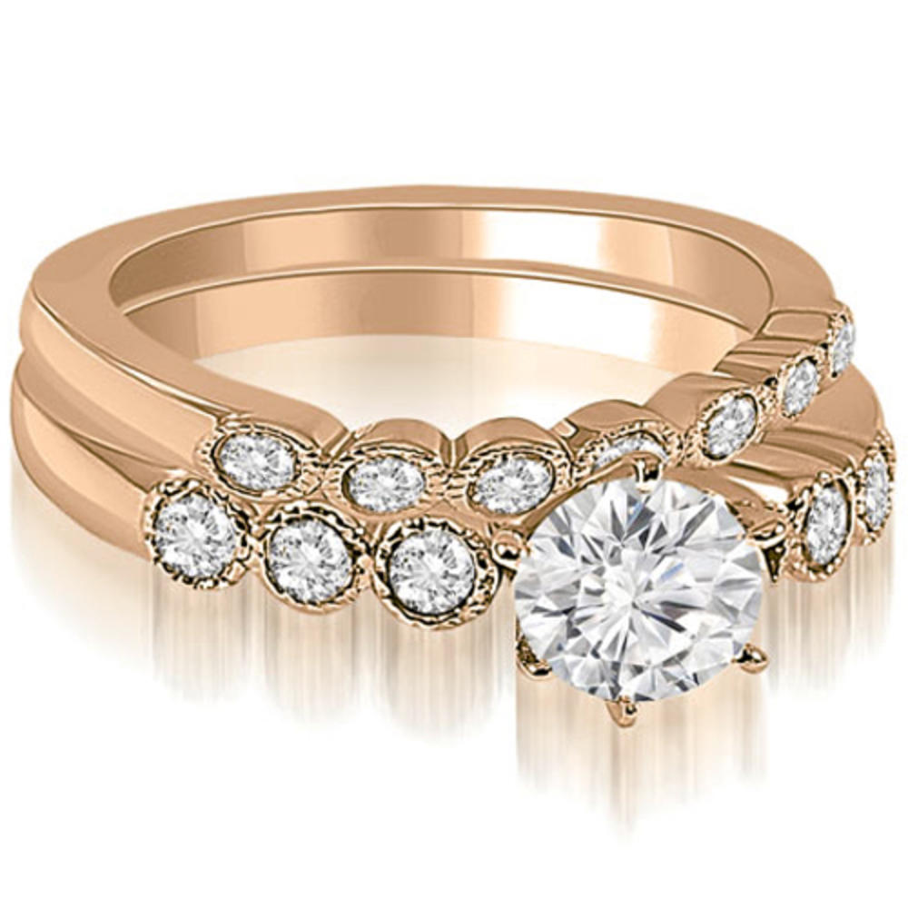 0.76 cttw. 14K Rose Gold Vintage Milgrain Round Cut Diamond Bridal Set (I1, H-I)