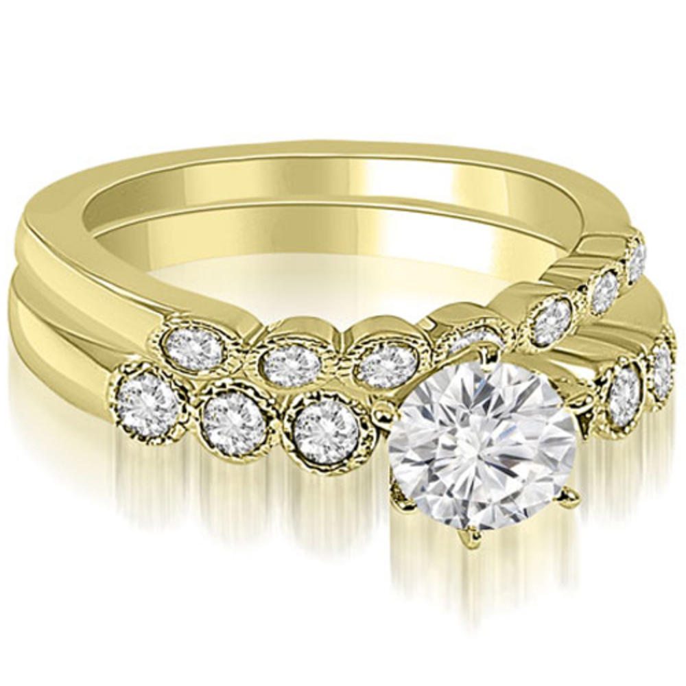 1.16 cttw. 14K Yellow Gold Vintage Milgrain Round Cut Diamond Bridal Set (I1, H-I)