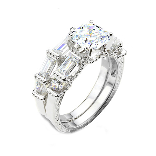 Sterling Silver Cubic Zirconia Bridal Set Rings