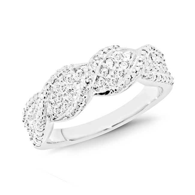 Rhodium Plated Bronze with Crystals and Diamond Accent Ring