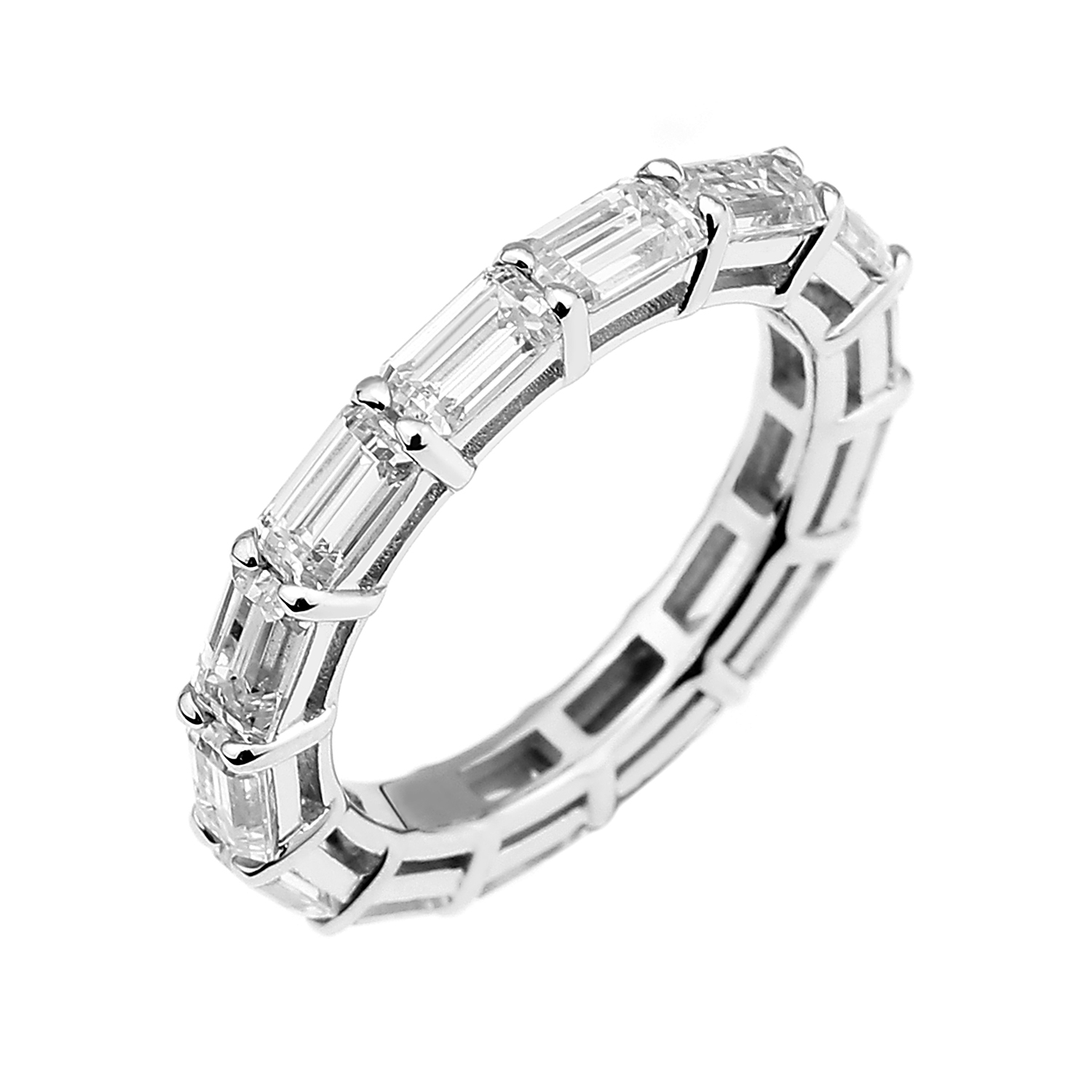 Sterling Silver Cubic Zirconia Round and Emerald Cut Eternity Ring
