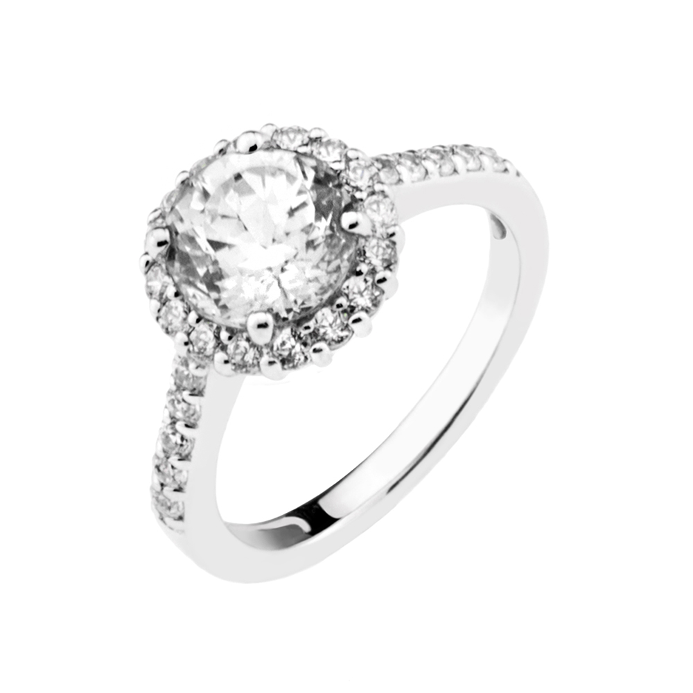Sterling Silver Cubic Zirconia Round Cut Halo Ring