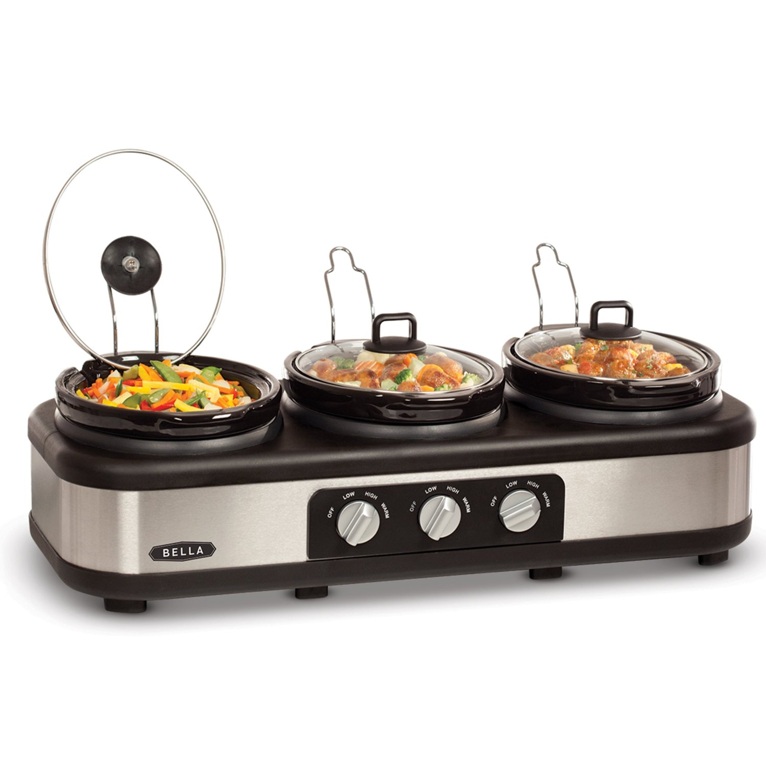 3 X 2.5QT Triple Slow Cooker with Lid Rest, Stainless Steel