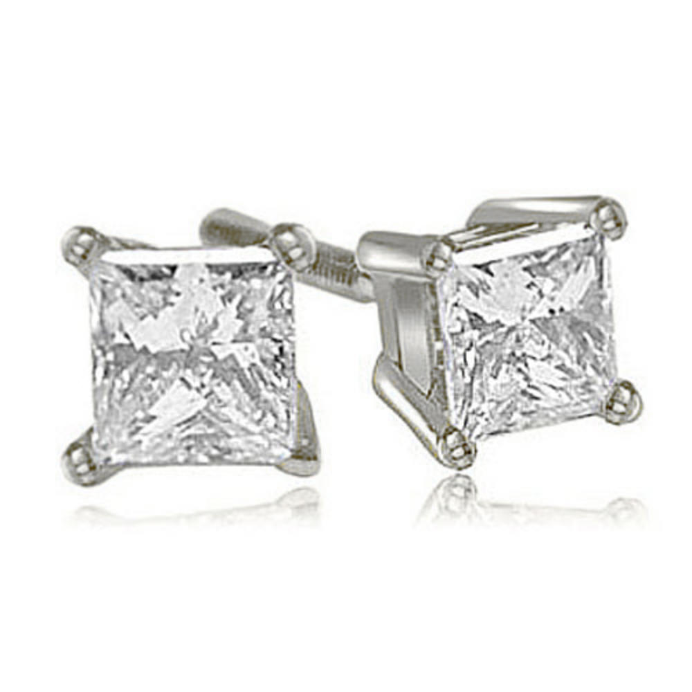 0.75 cttw. 14K White Gold Princess Cut Diamond 4-Prong Basket Stud Earrings (SI2, H-I)