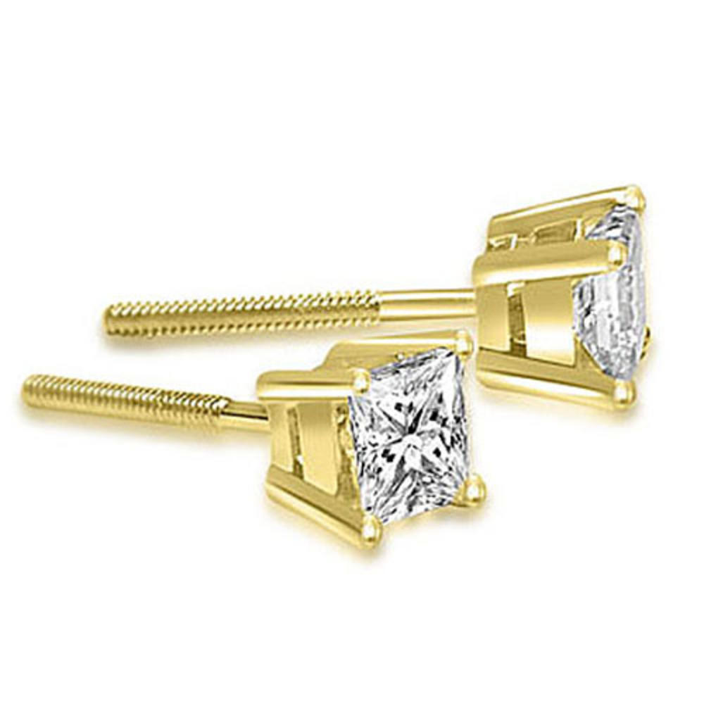 1.50 cttw. 14K Yellow Gold Princess Cut Diamond 4-Prong Basket Stud Earrings (I1, H-I)