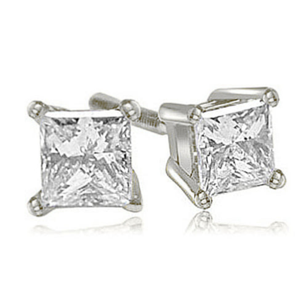 0.50 cttw. 18K White Gold Princess Cut Diamond 4-Prong Basket Stud Earrings (I1, H-I)