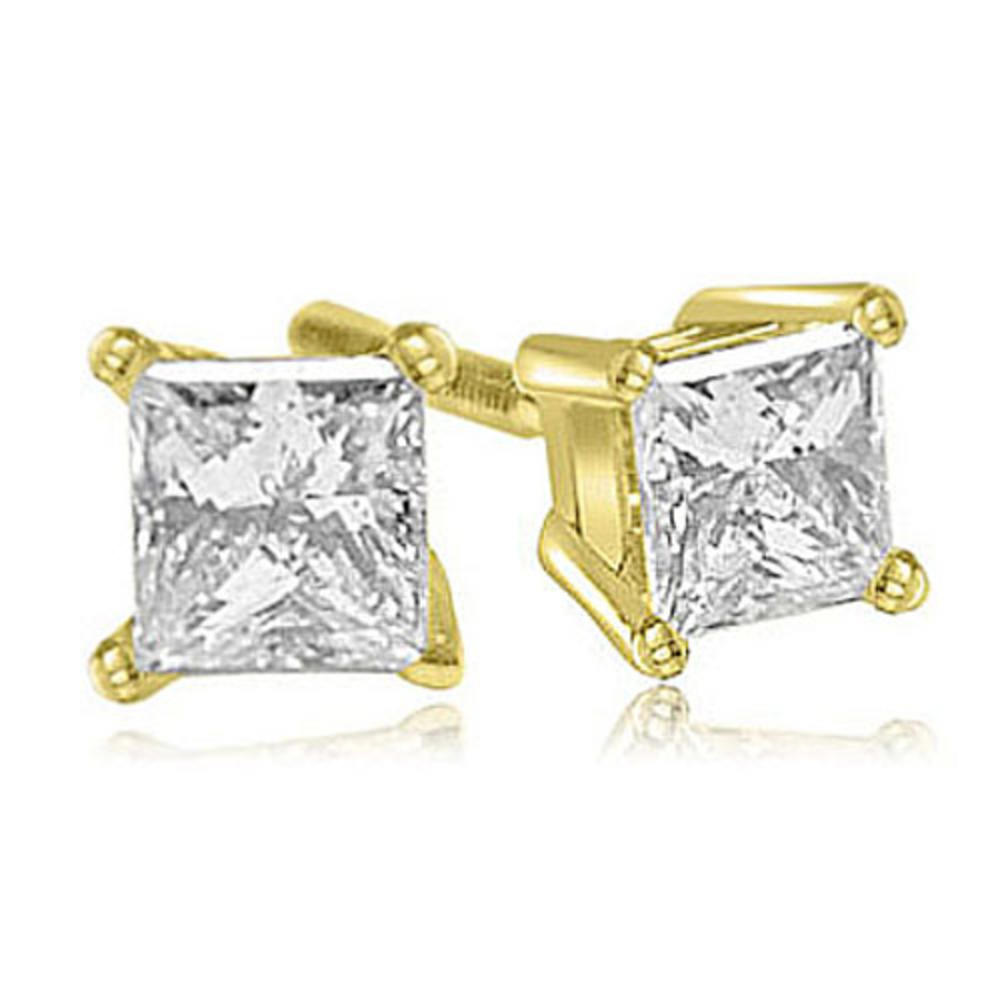 1.00 cttw. 18K Yellow Gold Princess Cut Diamond 4-Prong Basket Stud Earrings (VS2, G-H)