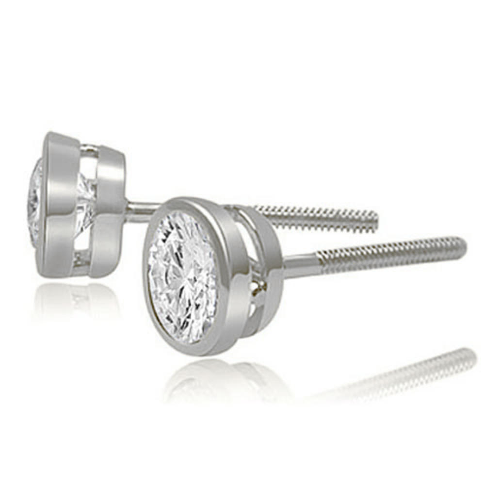 0.75 cttw. 14K White Gold Round Cut Diamond Bezel Stud Earrings (SI2, H-I)