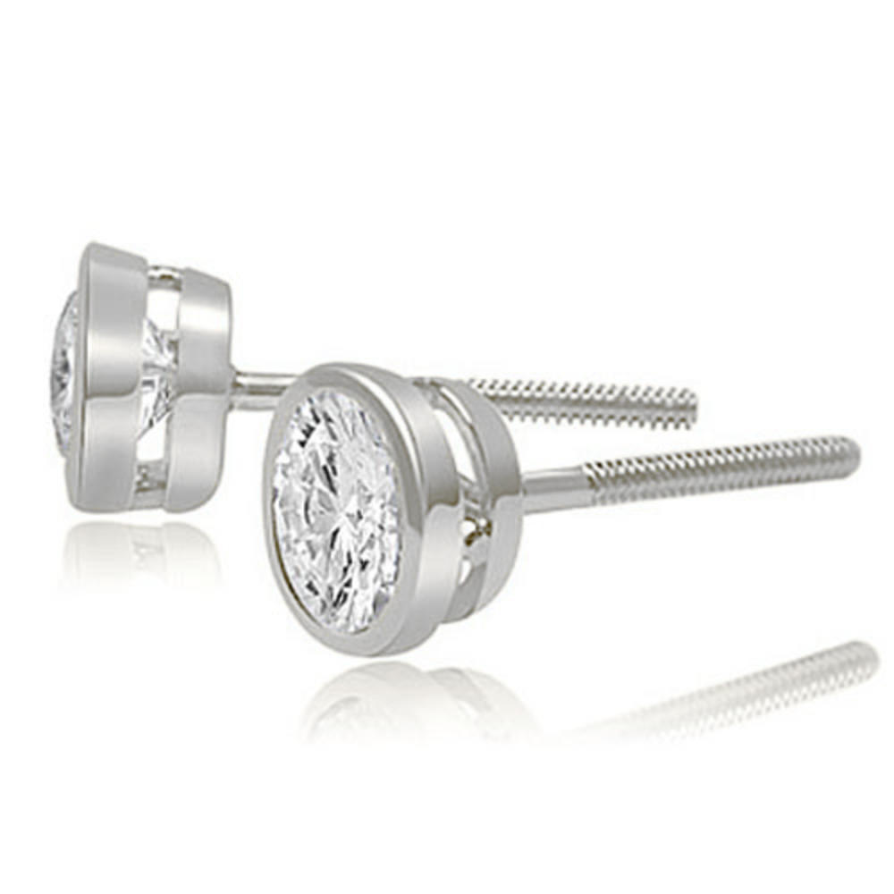1.00 cttw. 18K White Gold Round Cut Diamond Bezel Stud Earrings (I1, H-I)