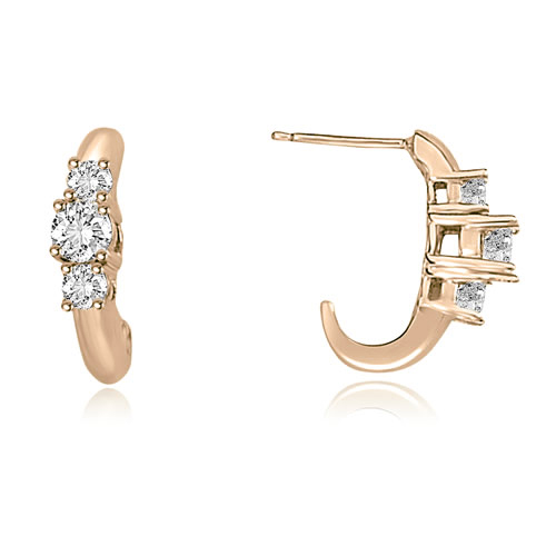 1.00 cttw. 14K Rose Gold Round Cut Diamond Three-Stone Earring (VS2, G-H)