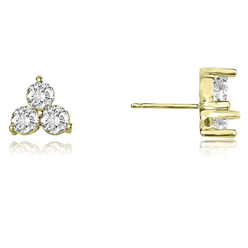 1.00 cttw. 14K Yellow Gold Round Cut Three-Stone Cluster Diamond Earring (I1, H-I)