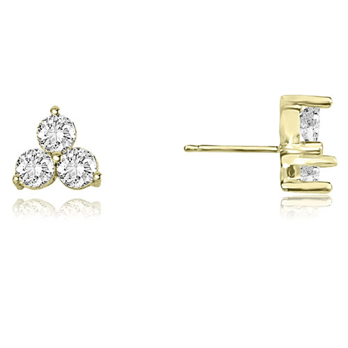 1.00 cttw. 18K Yellow Gold Round Cut Three-Stone Cluster Diamond Earring (I1, H-I)