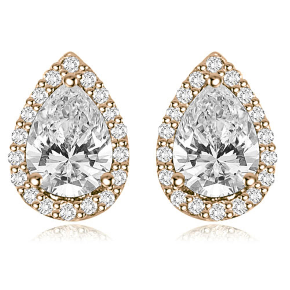 1.25 cttw. 14K Rose Gold Halo Pear And Round Shape Diamond Earrings (SI2, H-I)