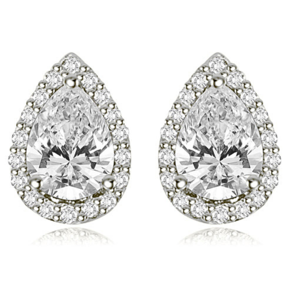 1.25 cttw. 18K White Gold Halo Pear And Round Shape Diamond Earrings (VS2, G-H)