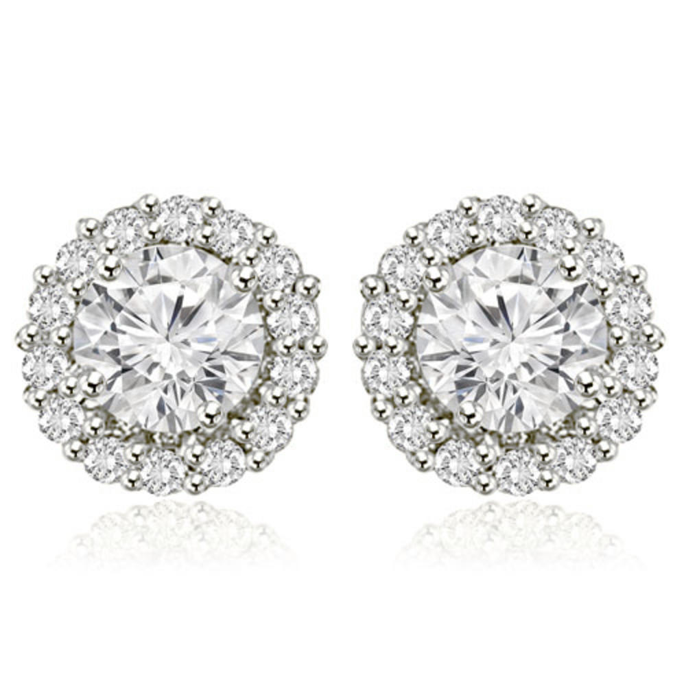 1.25 cttw. 18K White Gold Round Cut Halo Diamond Earrings (VS2, G-H)
