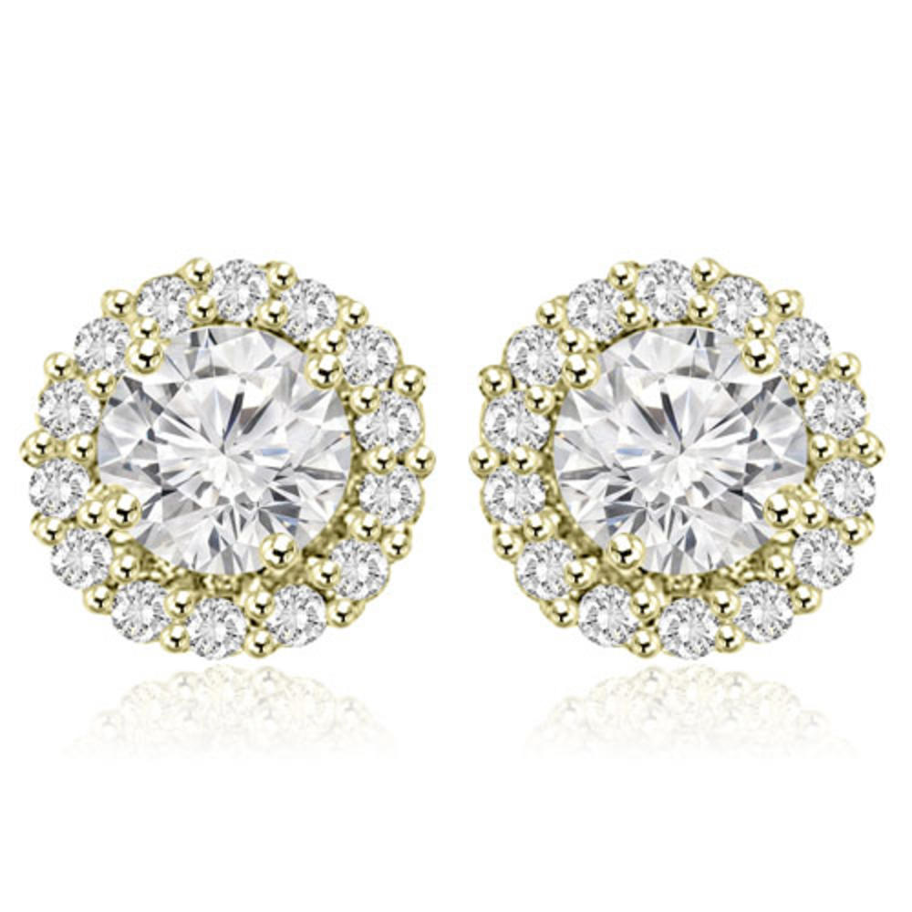 1.25 cttw. 18K Yellow Gold Round Cut Halo Diamond Earrings (SI2, H-I)
