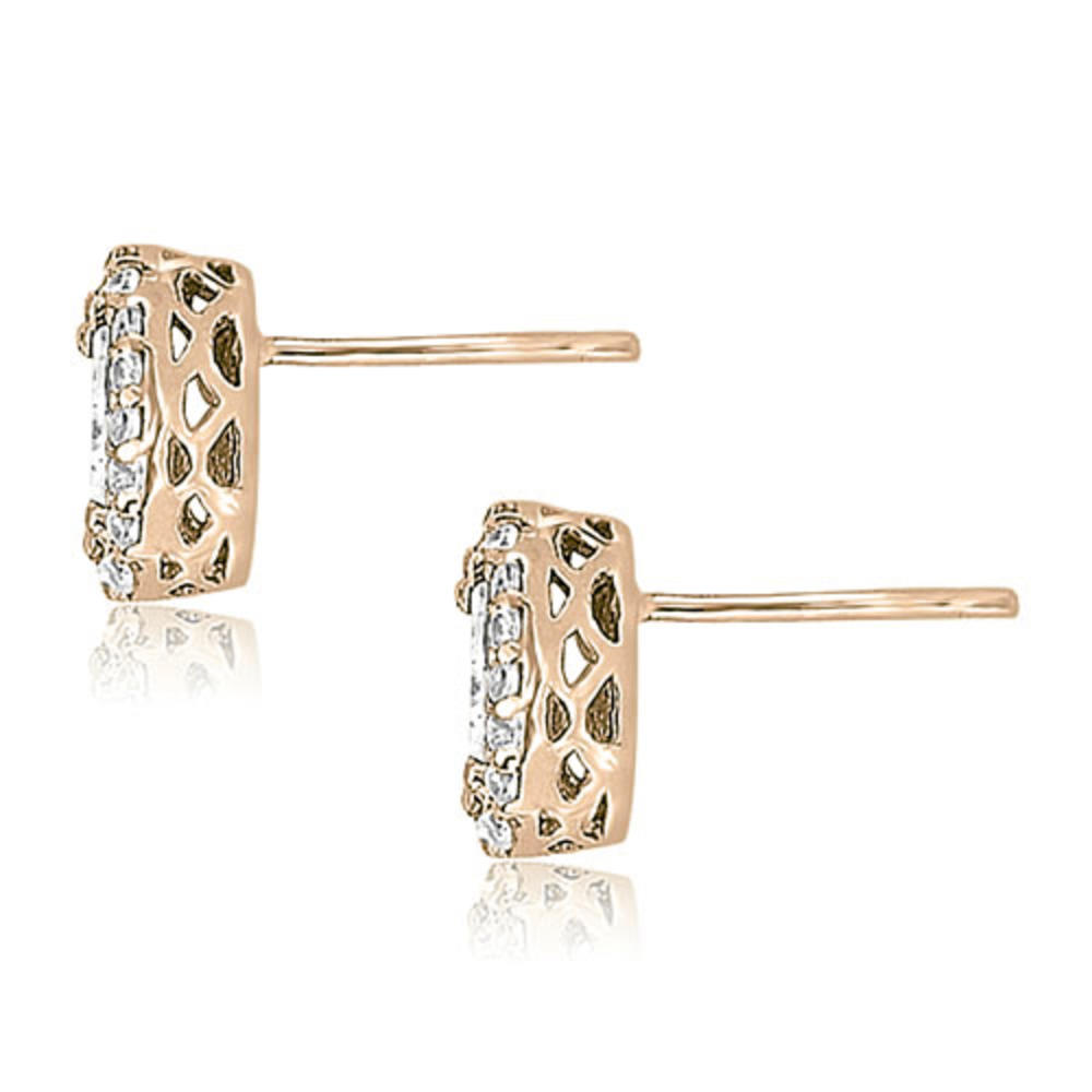 1.25 cttw. 14K Rose Gold Oval And Round Shape Halo Diamond Earrings (SI2, H-I)