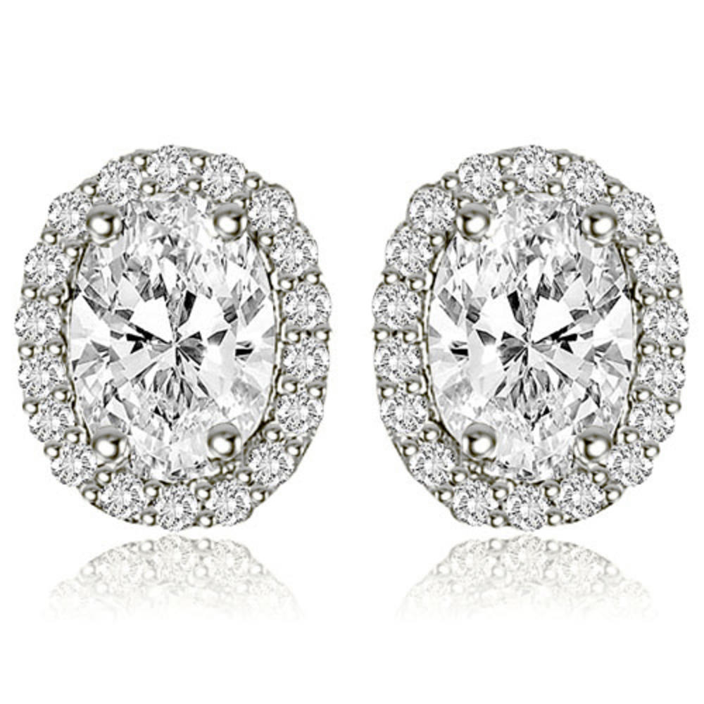 1.25 cttw. 14K White Gold Oval And Round Shape Halo Diamond Earrings (VS2, G-H)