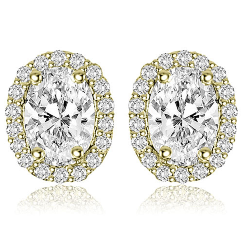 1.25 cttw. 14K Yellow Gold Oval And Round Shape Halo Diamond Earrings (VS2, G-H)