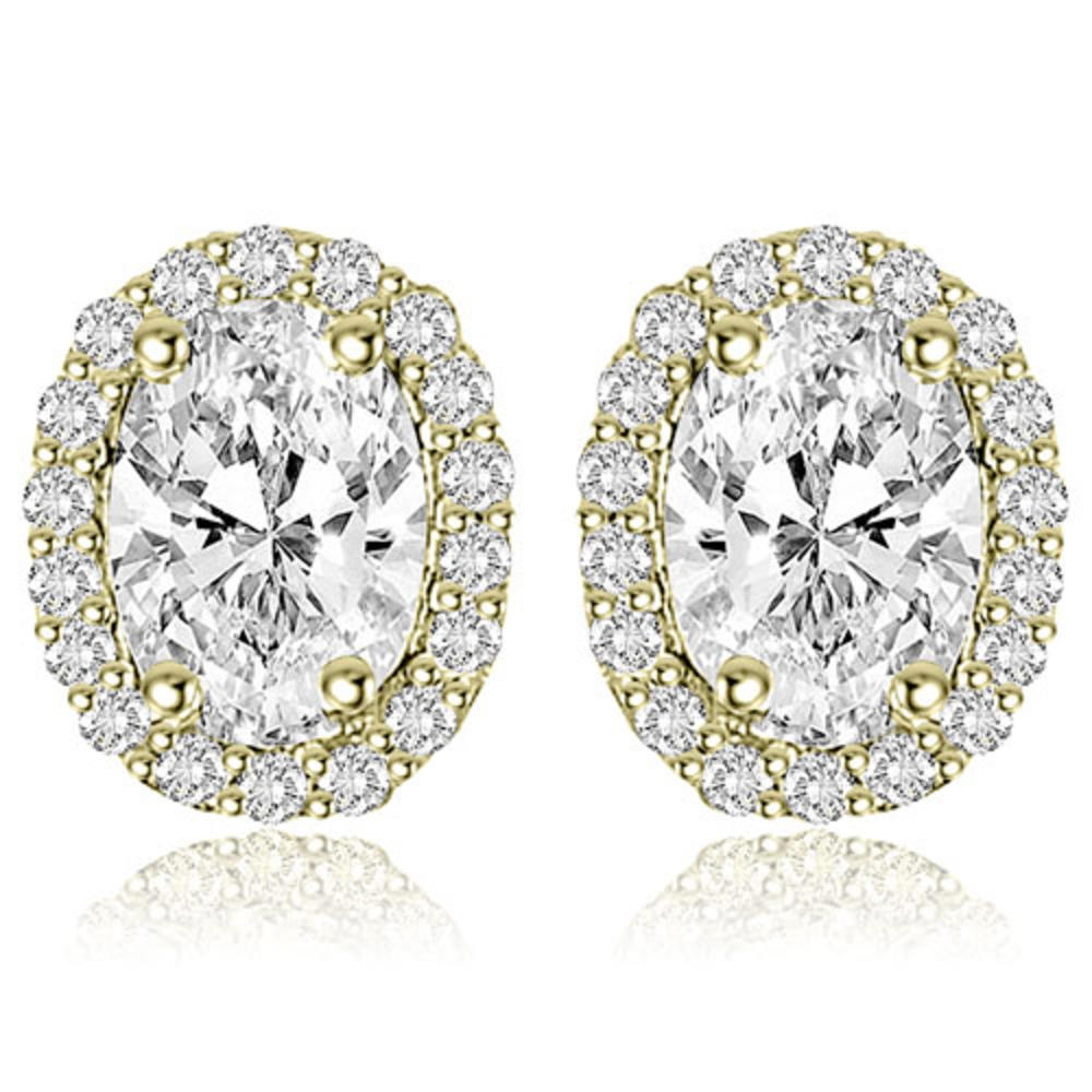 1.25 cttw. 18K Yellow Gold Oval And Round Shape Halo Diamond Earrings (VS2, G-H)