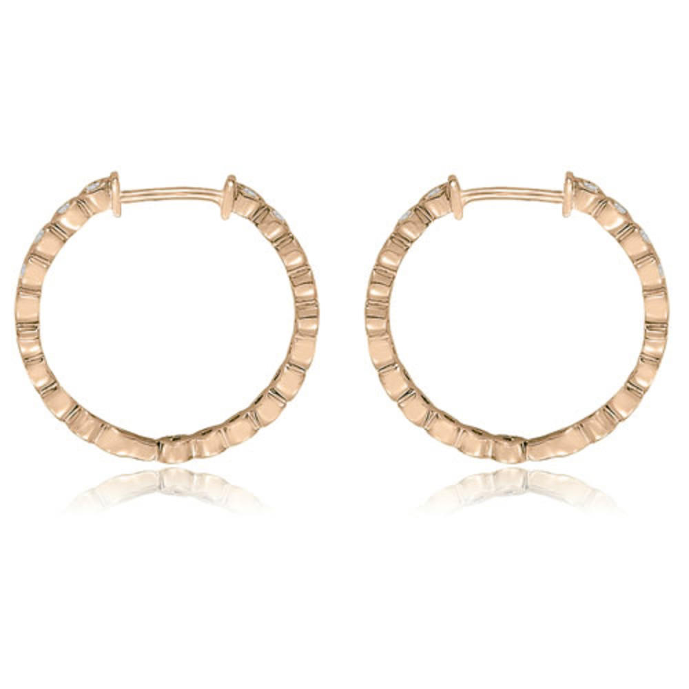 1.00 cttw. 14K Rose Gold Round Cut Diamond Hoop Earrings (I1, H-I)