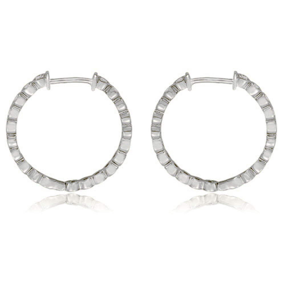 1.00 cttw. 14K White Gold Round Cut Diamond Hoop Earrings (I1, H-I)