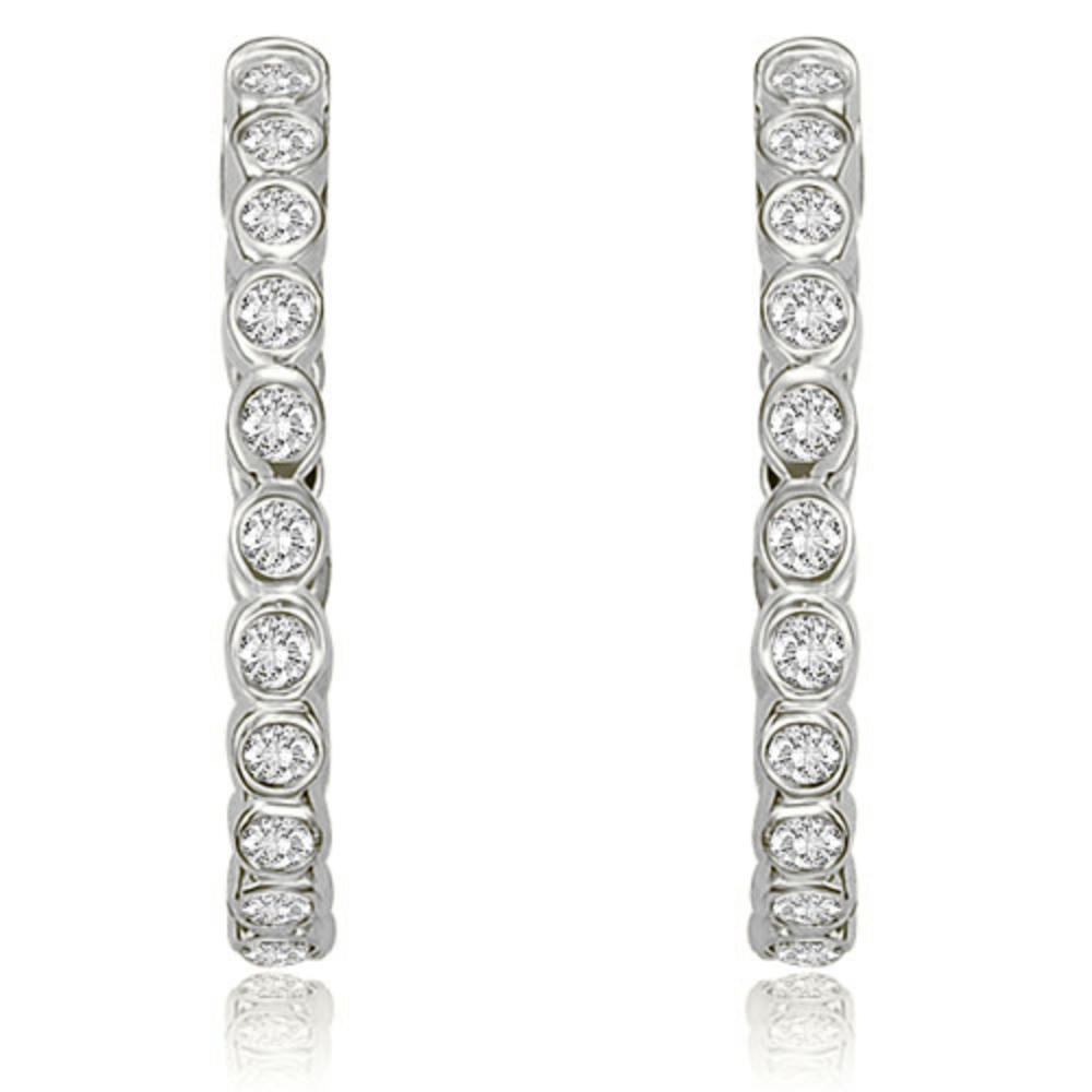 1.00 cttw. 14K White Gold Round Cut Diamond Hoop Earrings (VS2, G-H)