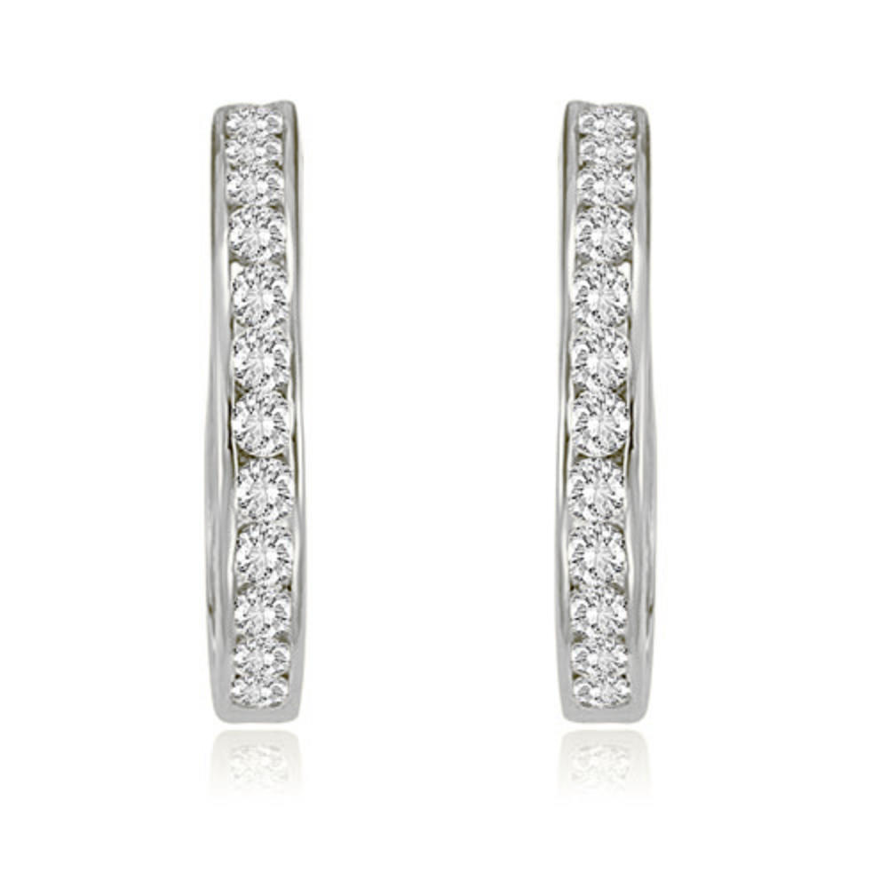 0.75 cttw. 18K White Gold Round Cut Diamond Hoop Earrings (I1, H-I)