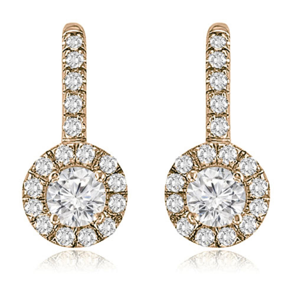 2.00 cttw. 14K Rose Gold Halo Fish-Hook Round Cut Diamond Earrings (SI2, H-I)