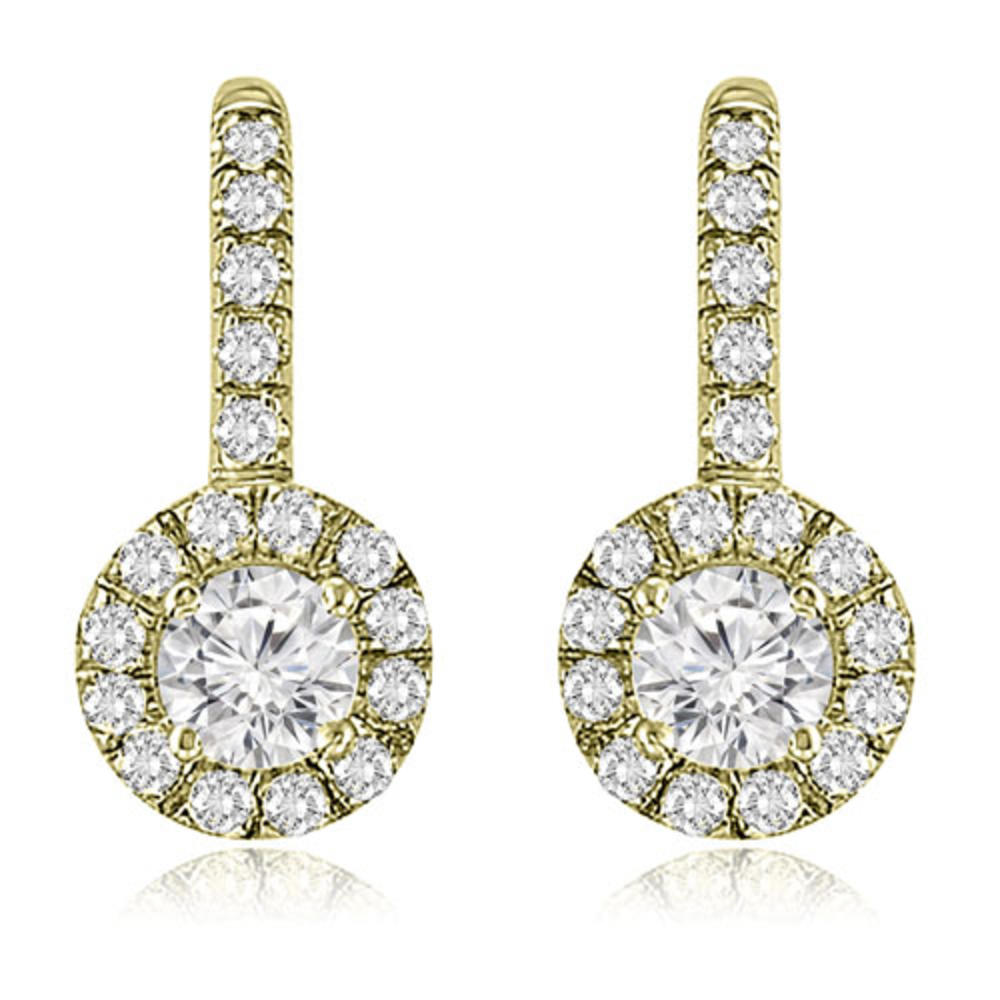 2.00 cttw. 14K Yellow Gold Halo Fish-Hook Round Cut Diamond Earrings (SI2, H-I)