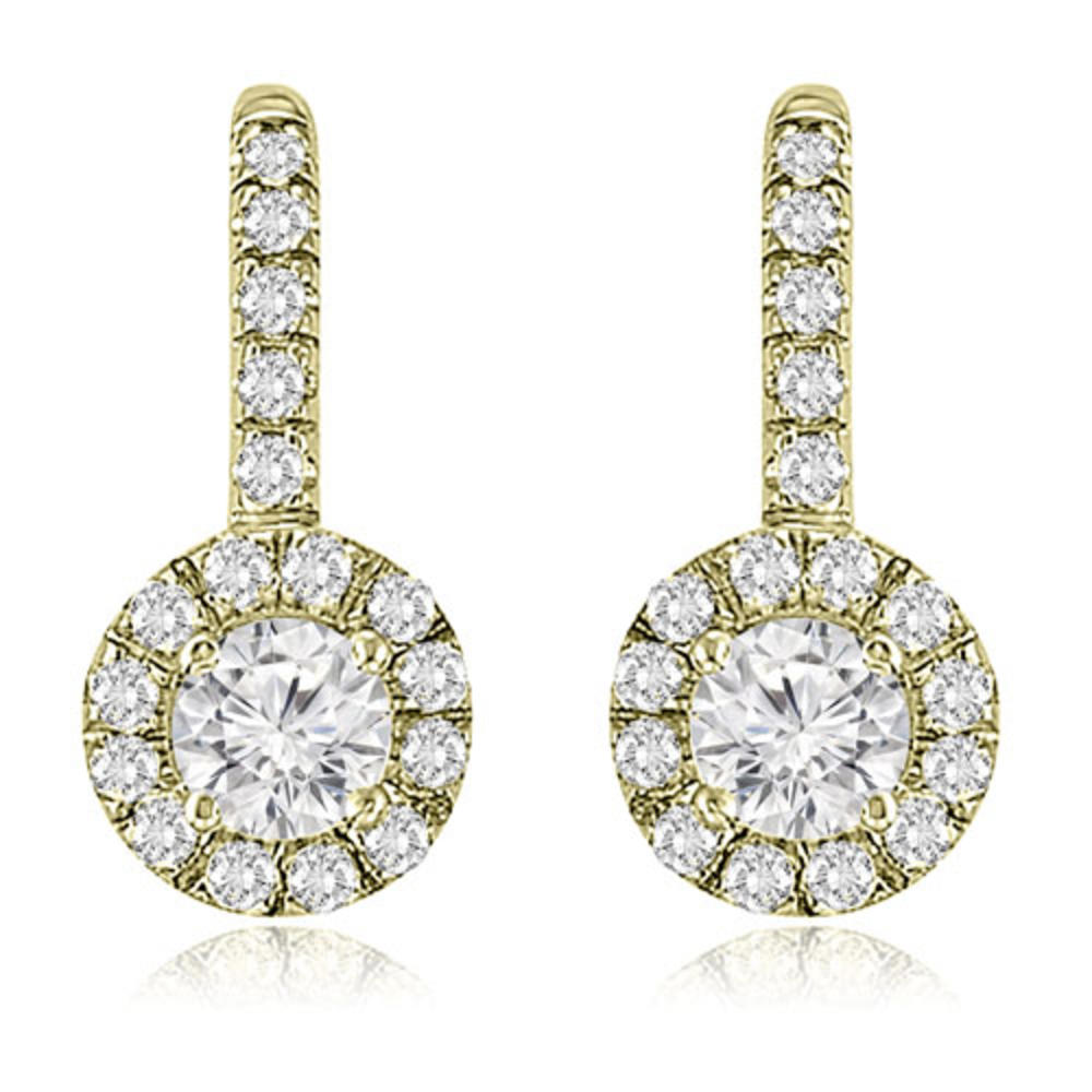 2.00 cttw. 18K Yellow Gold Halo Fish-Hook Round Cut Diamond Earrings (SI2, H-I)