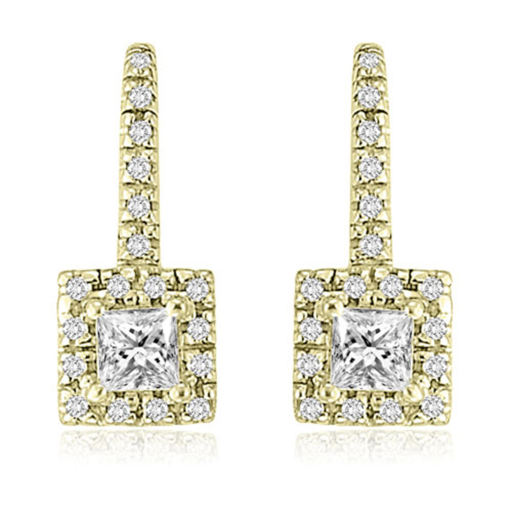 0.90 cttw. 18K Yellow Gold Round And Princess Diamond Fish-Hook Earrings (I1, H-I)