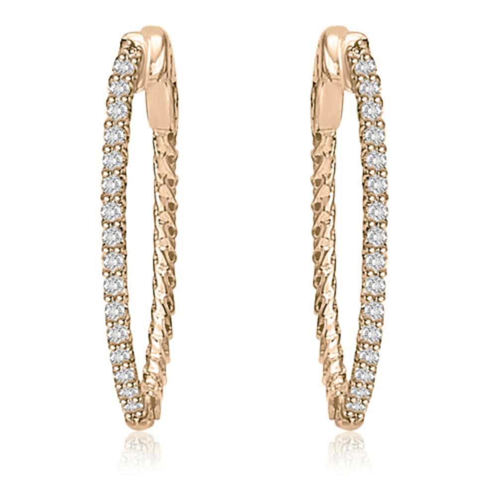 0.75 cttw. 14K Rose Gold Round Cut Diamond Hoop Earrings (VS2, G-H)