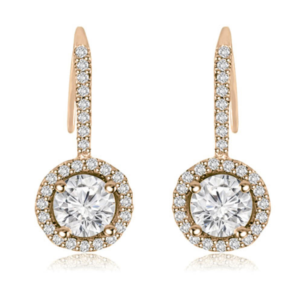 1.85 cttw. 14K Rose Gold Halo Round Cut Diamond Fish-Hook Earrings (SI2, H-I)