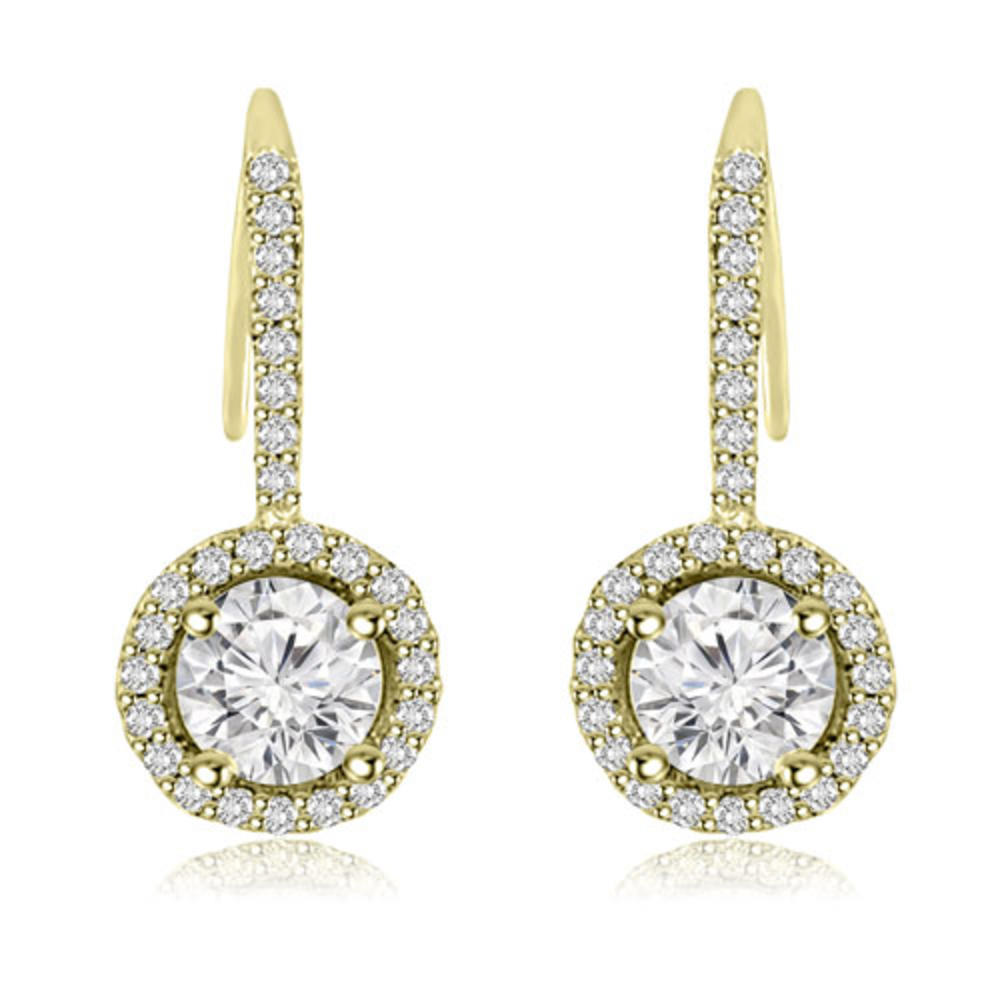 1.85 cttw. 14K Yellow Gold Halo Round Cut Diamond Fish-Hook Earrings (SI2, H-I)