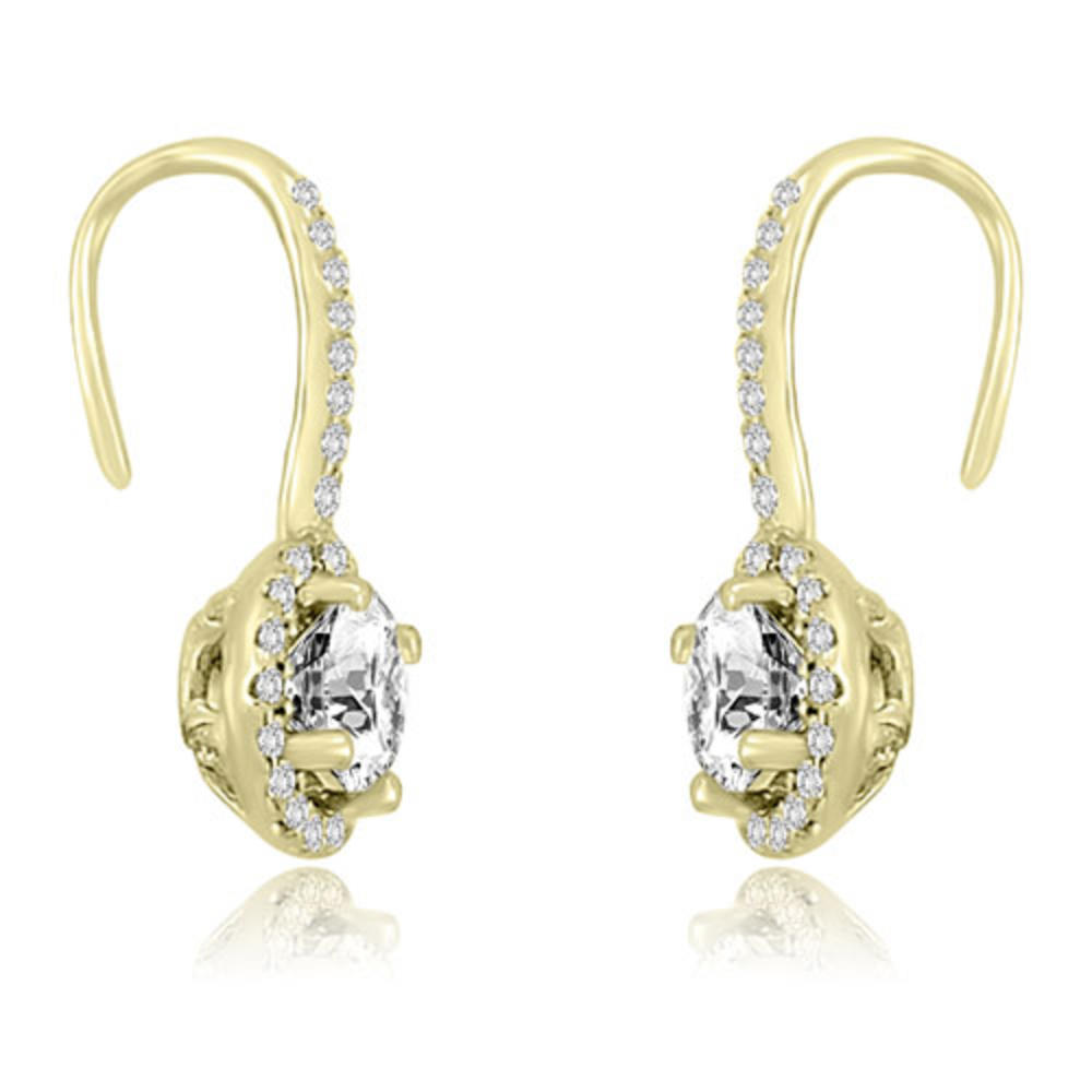 1.85 cttw. 18K Yellow Gold Halo Round Cut Diamond Fish-Hook Earrings (SI2, H-I)