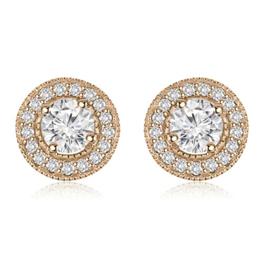 1.35 cttw. 14K Rose Gold Halo Round Cut Diamond Earrings (VS2, G-H)