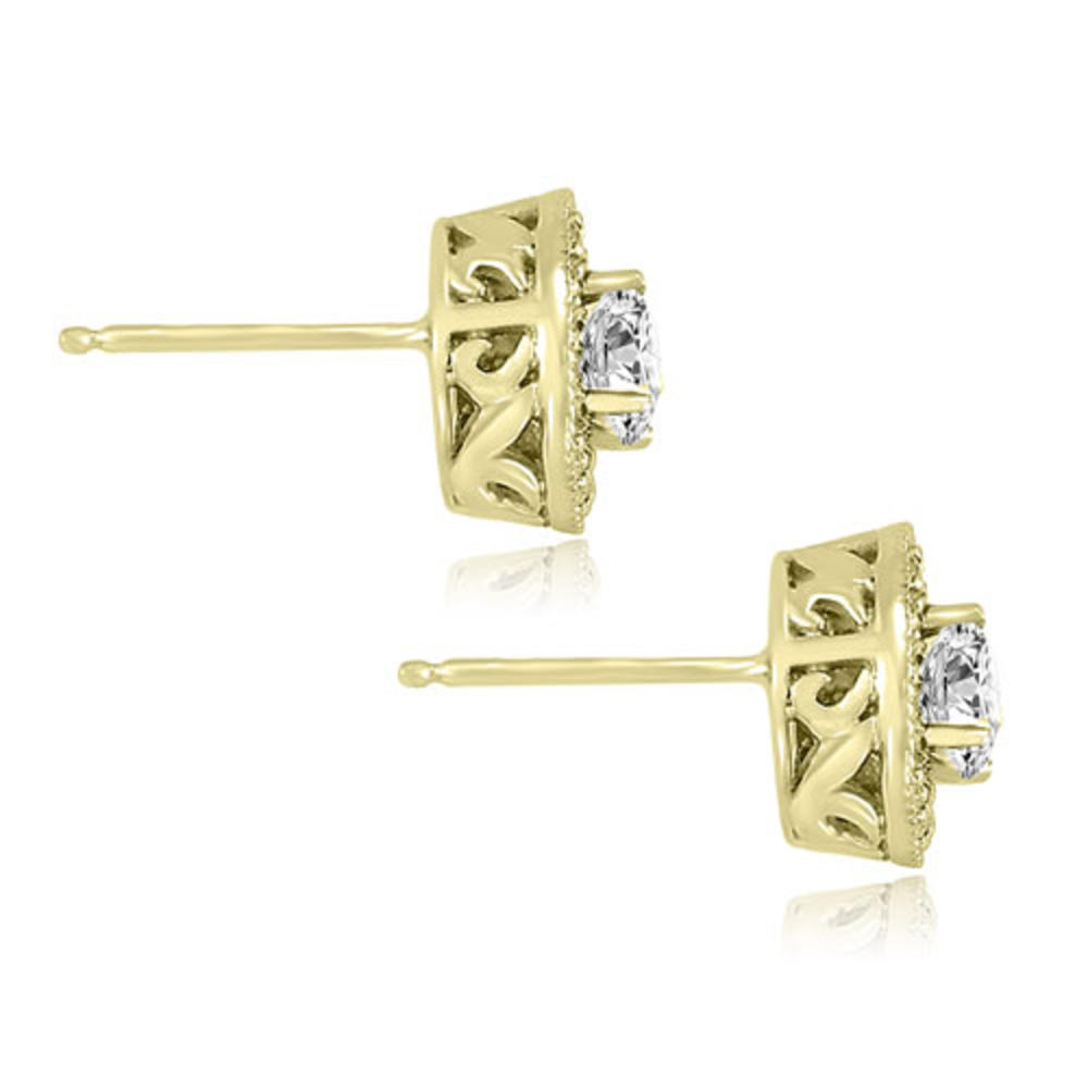 1.35 cttw. 14K Yellow Gold Halo Round Cut Diamond Earrings (VS2, G-H)