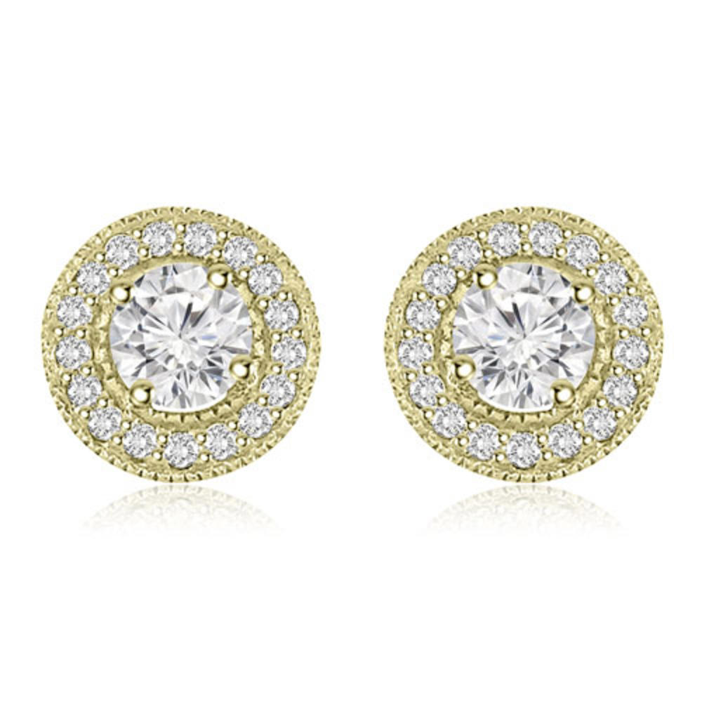 1.35 cttw. 18K Yellow Gold Halo Round Cut Diamond Earrings (SI2, H-I)