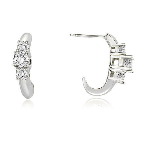1.00 cttw. Platinum Round Cut Diamond Three-Stone Earring (I1, H-I)