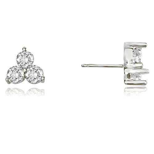 1.00 cttw. Platinum Round Cut Three-Stone Cluster Diamond Earring (I1, H-I)