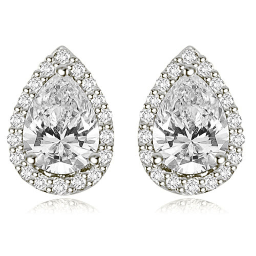 1.25 cttw. Platinum Halo Pear And Round Shape Diamond Earrings (I1, HI)