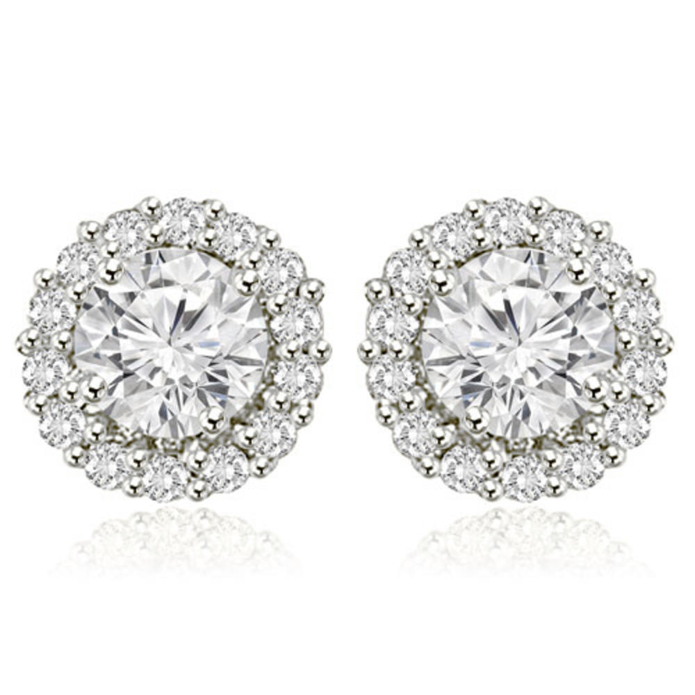 1.25 cttw. Platinum Round Cut Halo Diamond Earrings (VS2, G-H)