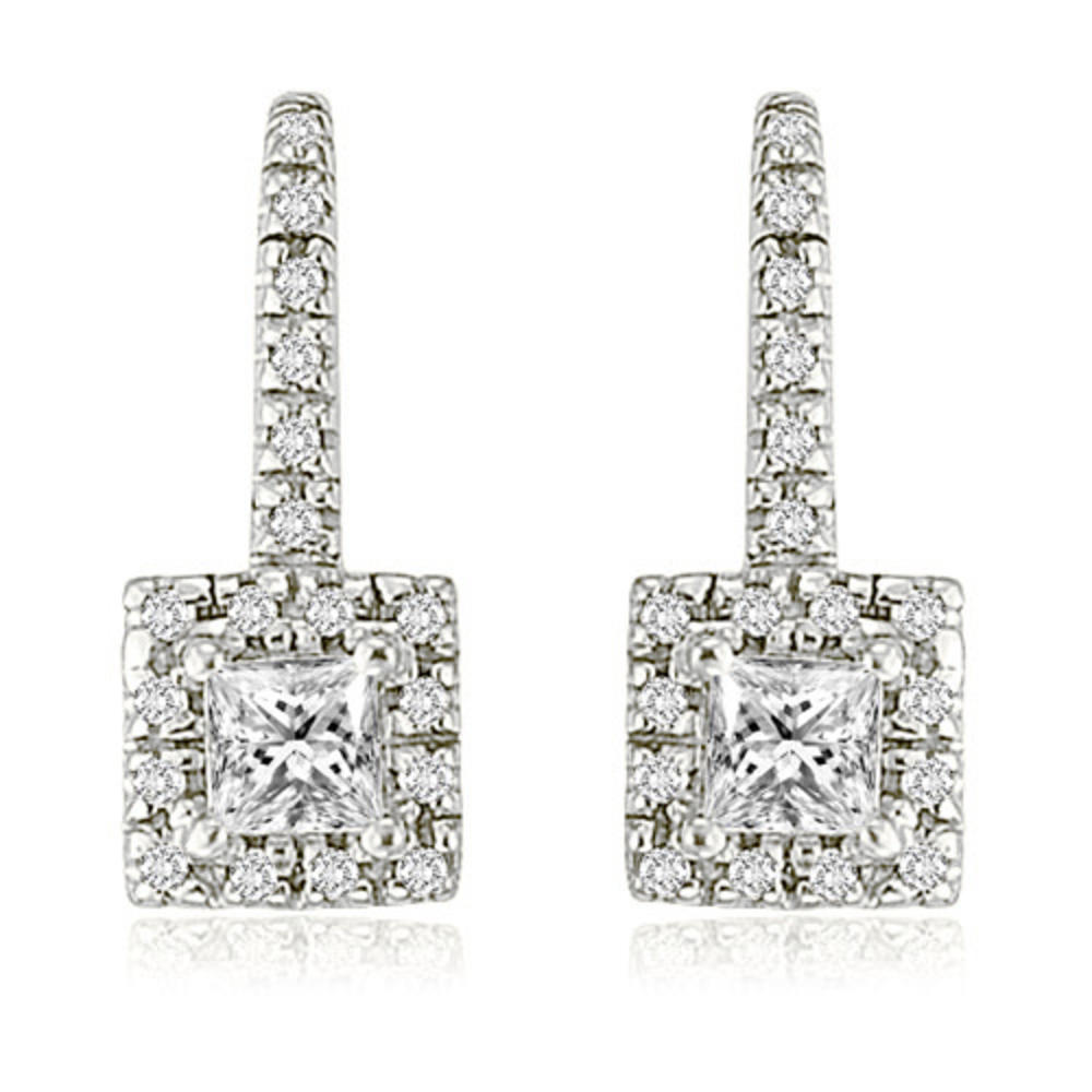 0.90 cttw. Platinum Round And Princess Diamond Fish-Hook Earrings (SI2, H-I)