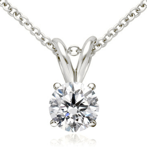 Ladies 0.75 cttw Platinum Round Cut Solitaire Diamond Pendant