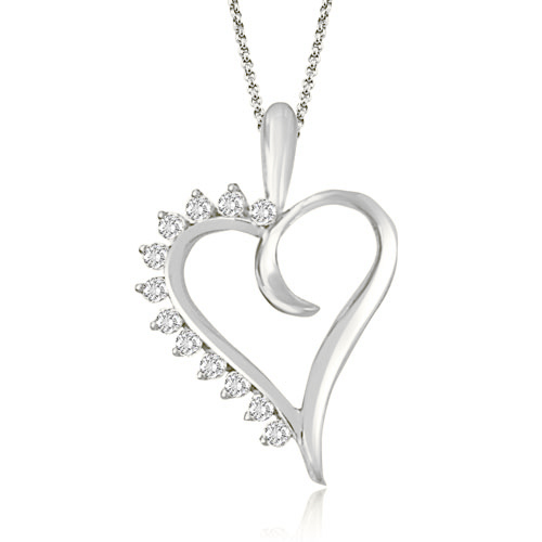 0.25 cttw. Platinum Round Cut Diamond Heart Shape Pendant (I1, H-I)
