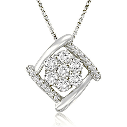 Ladies 0.50 Cttw. Diamond 18K White Gold Flower Pendant Necklace