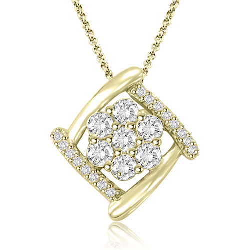 0.50 Cttw Round Cut 18k Yellow Gold Flower Cluster Diamond Pendant